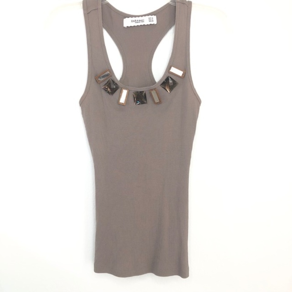 2 for $10 🛍️ Zara Basics Racer Embelished Tank  S